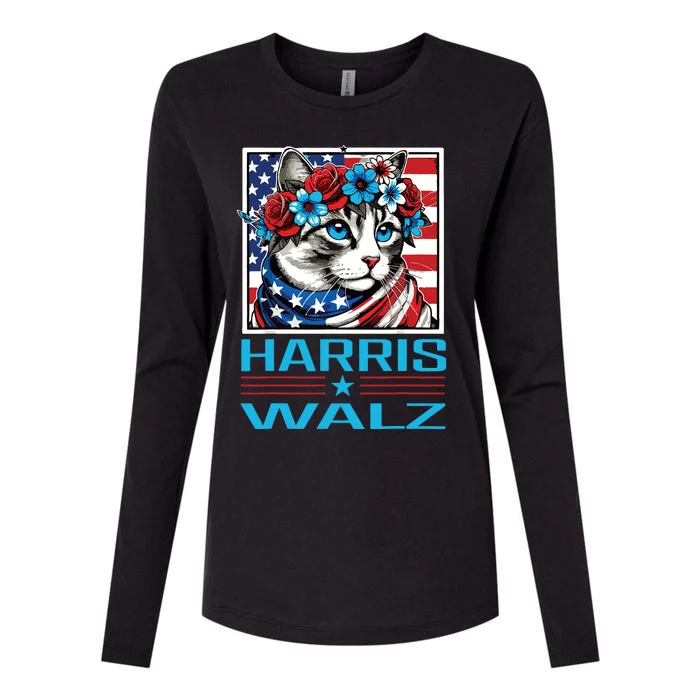 Harris Waltz Kamala Harris Tim Walz 2024 Vp Cat Ladies Flag Womens Cotton Relaxed Long Sleeve T-Shirt