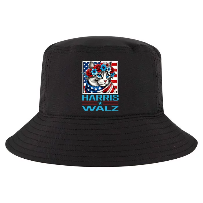 Harris Waltz Kamala Harris Tim Walz 2024 Vp Cat Ladies Flag Cool Comfort Performance Bucket Hat