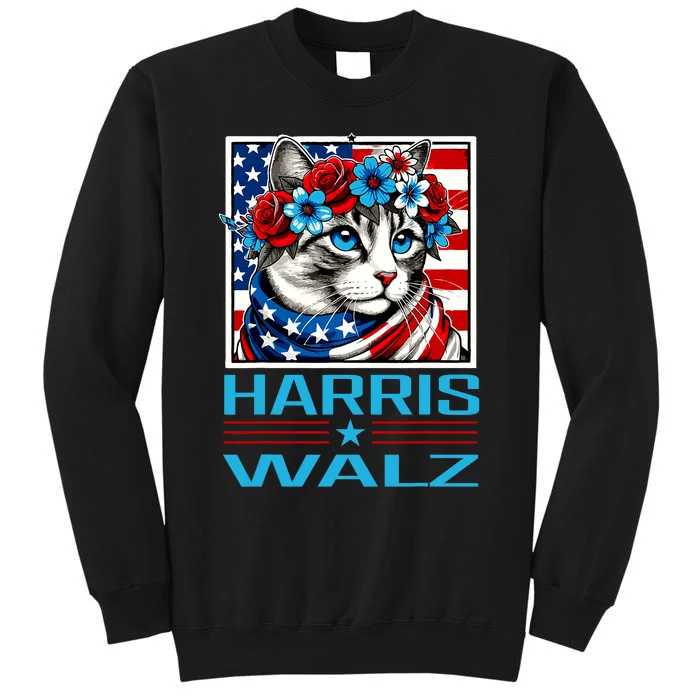 Harris Waltz Kamala Harris Tim Walz 2024 Vp Cat Ladies Flag Sweatshirt