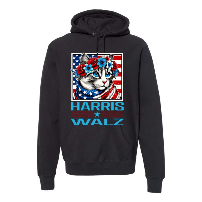 Harris Waltz Kamala Harris Tim Walz 2024 Vp Cat Ladies Flag Premium Hoodie