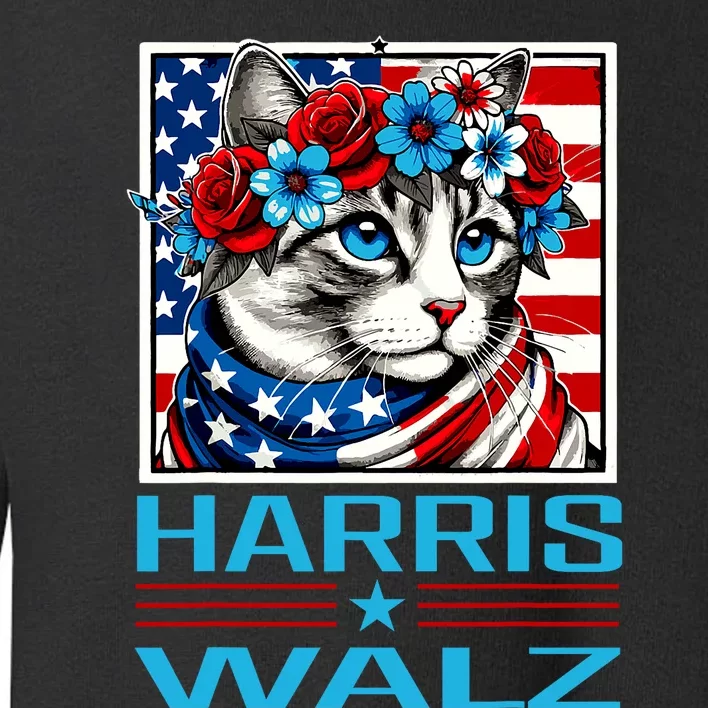 Harris Waltz Kamala Harris Tim Walz 2024 Vp Cat Ladies Flag Toddler Sweatshirt