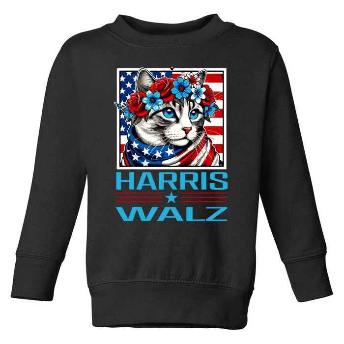 Harris Waltz Kamala Harris Tim Walz 2024 Vp Cat Ladies Flag Toddler Sweatshirt