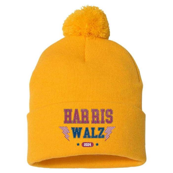 Harris Walz Kamala Harris Tim Walz Election 2024 Pom Pom 12in Knit Beanie