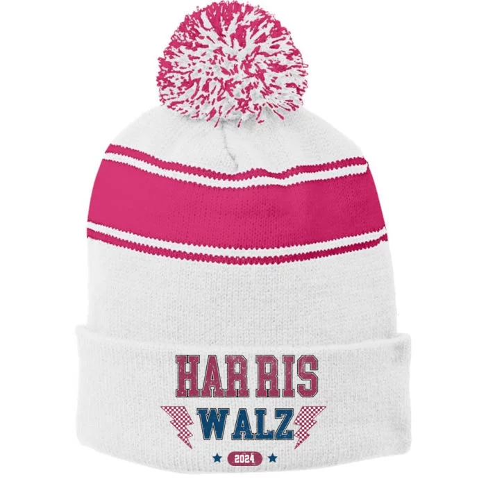 Harris Walz Kamala Harris Tim Walz Election 2024 Stripe Pom Pom Beanie