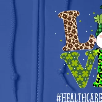 Healthcare Worker Love St Patricks Day Gnome Leopard Gift Full Zip Hoodie