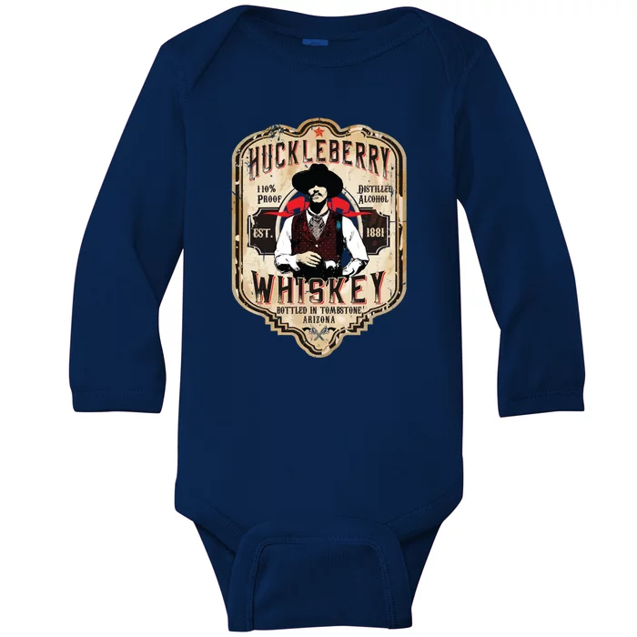 Huckleberry Whiskey Label Baby Long Sleeve Bodysuit