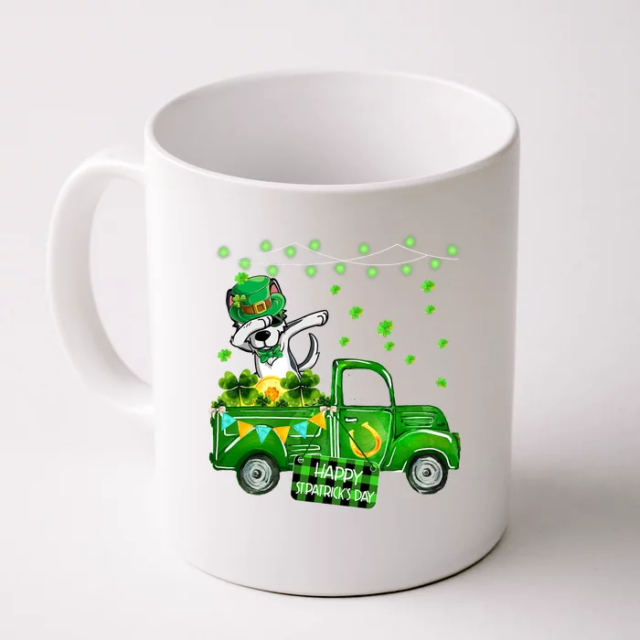 Husky With Leprechaun Hat Shamrock Patrick's Day Front & Back Coffee Mug