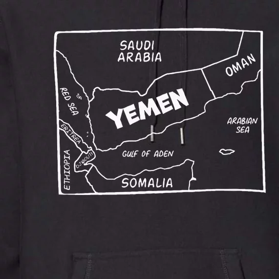 Handdrawn White Line Map Of Yemen And Neighboring Countries Premium Hoodie