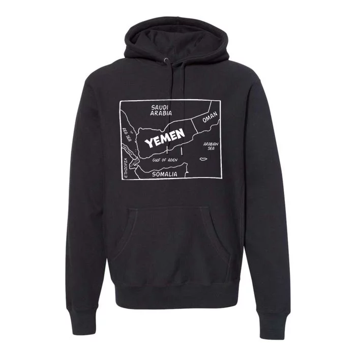 Handdrawn White Line Map Of Yemen And Neighboring Countries Premium Hoodie