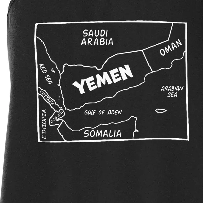 Handdrawn White Line Map Of Yemen And Neighboring Countries Women's Racerback Tank