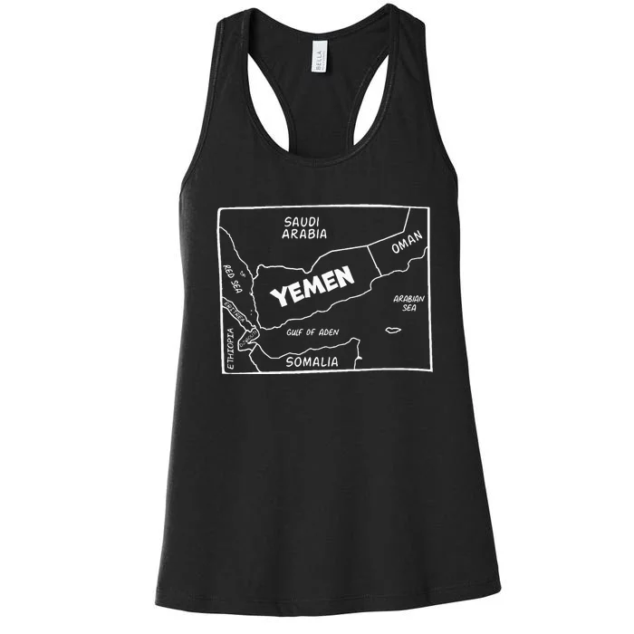 Handdrawn White Line Map Of Yemen And Neighboring Countries Women's Racerback Tank