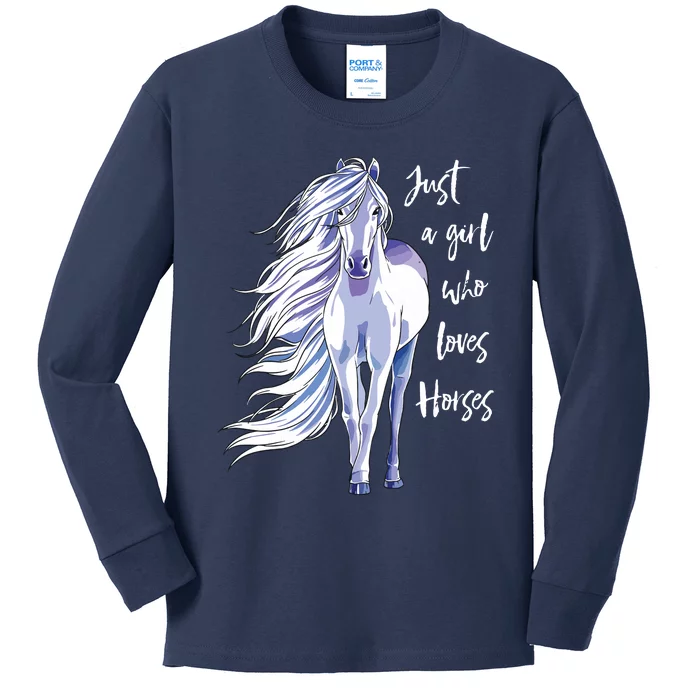 Horse Who Loves Horseback Riding Equestrian Farm Kids Long Sleeve Shirt