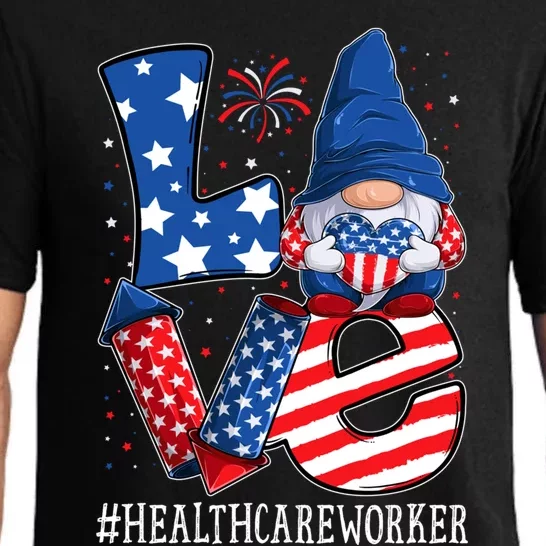 Healthcare Worker Love 4th Of July Gnome Usa Patriotic Great Gift Pajama Set