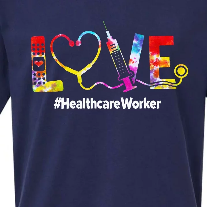 Healthcare Worker Love Tie Dye Nursing Lover Sueded Cloud Jersey T-Shirt