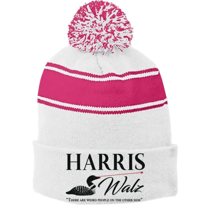 Harris Walz Laser Loon Weird Campaign Stripe Pom Pom Beanie