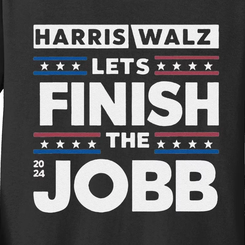 Harris Walz Lets Finish The Job Kids Long Sleeve Shirt