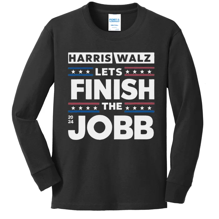 Harris Walz Lets Finish The Job Kids Long Sleeve Shirt