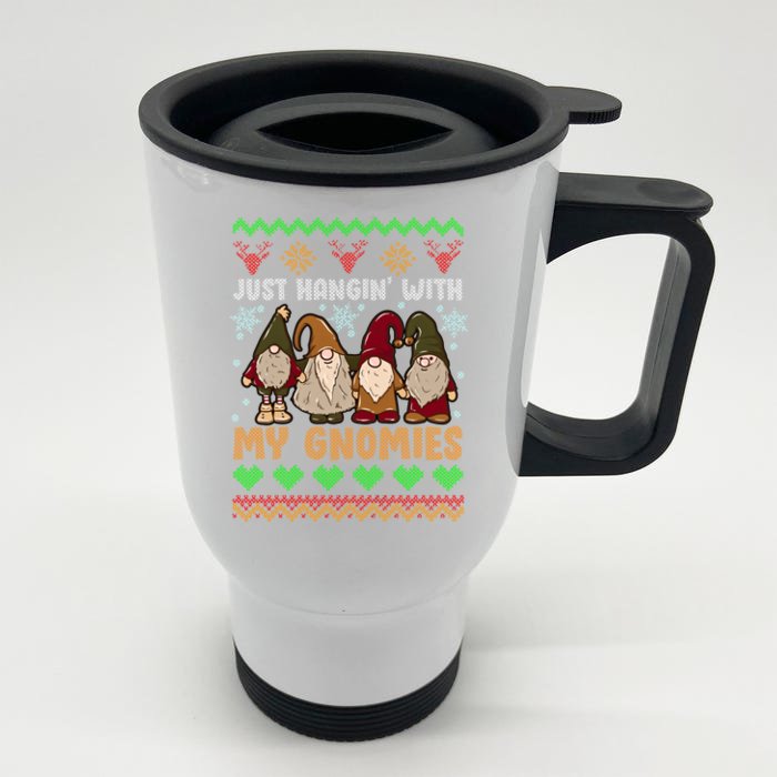 Hangin With My Gnomies Adorable Christmas Gnome Lover Great Gift Front & Back Stainless Steel Travel Mug