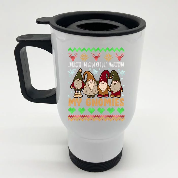 Hangin With My Gnomies Adorable Christmas Gnome Lover Great Gift Front & Back Stainless Steel Travel Mug