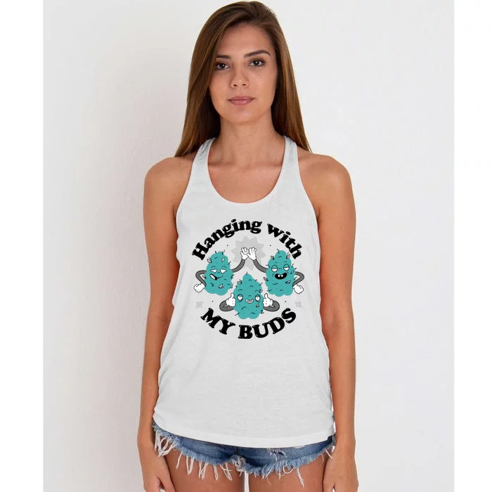 Hanging With My Buds Funny Marijuana Women's Knotted Racerback Tank