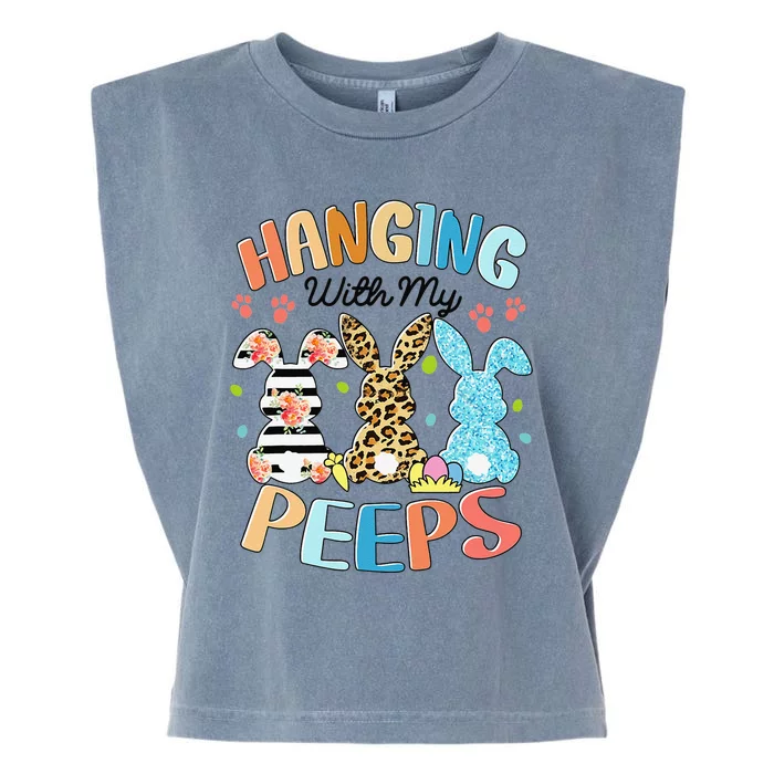 Hanging With My Peeps Rabbit Lover Easter Day Leopard Garment-Dyed Women's Muscle Tee