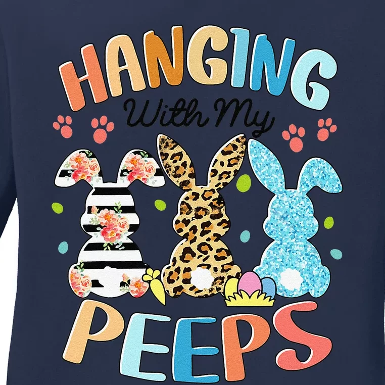 Hanging With My Peeps Rabbit Lover Easter Day Leopard Ladies Long Sleeve Shirt