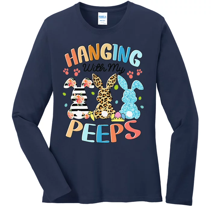 Hanging With My Peeps Rabbit Lover Easter Day Leopard Ladies Long Sleeve Shirt