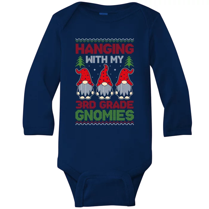 Hanging With My 3rd Grade Gnomies Teacher Christmas Gnome Gift Baby Long Sleeve Bodysuit