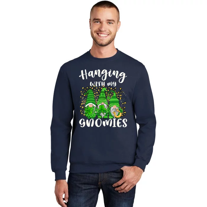 Hanging With My Gnomies Leopard Plaid Shamrock Patrick's Day Tall Sweatshirt