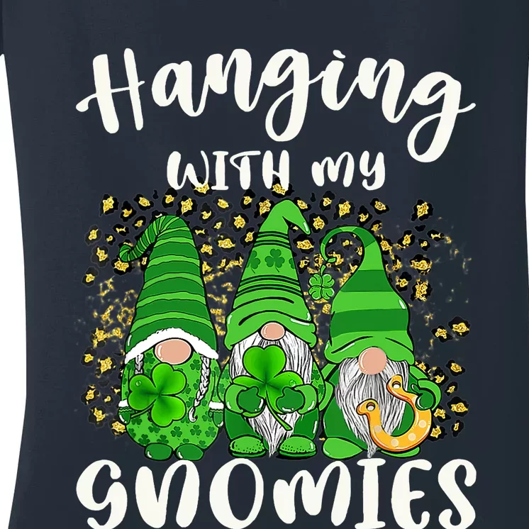 Hanging With My Gnomies Leopard Plaid Shamrock Patrick's Day Women's V-Neck T-Shirt