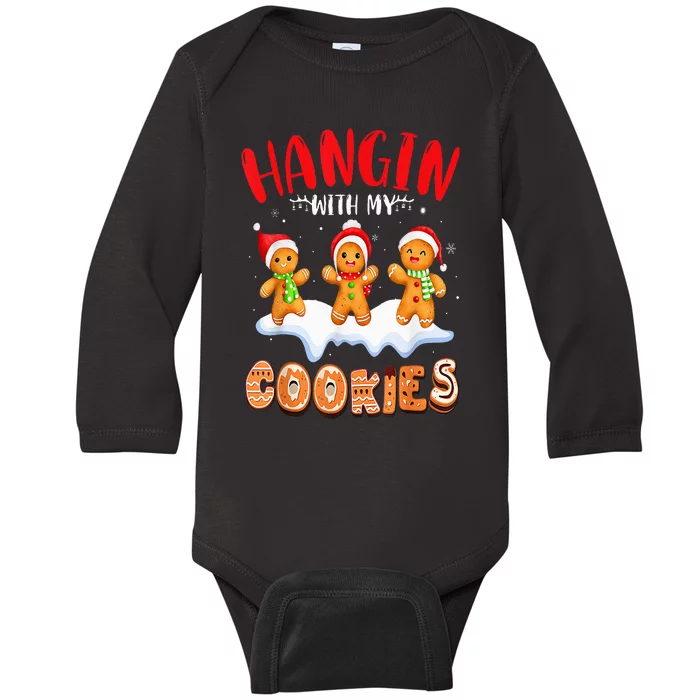 Hangin With My Cookies Gingerbread  Christmas Teacher Baby Long Sleeve Bodysuit