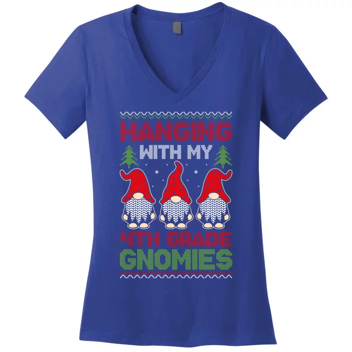 Hanging With My 4th Grade Gnomies Teacher Christmas Gnome Gift Women's V-Neck T-Shirt