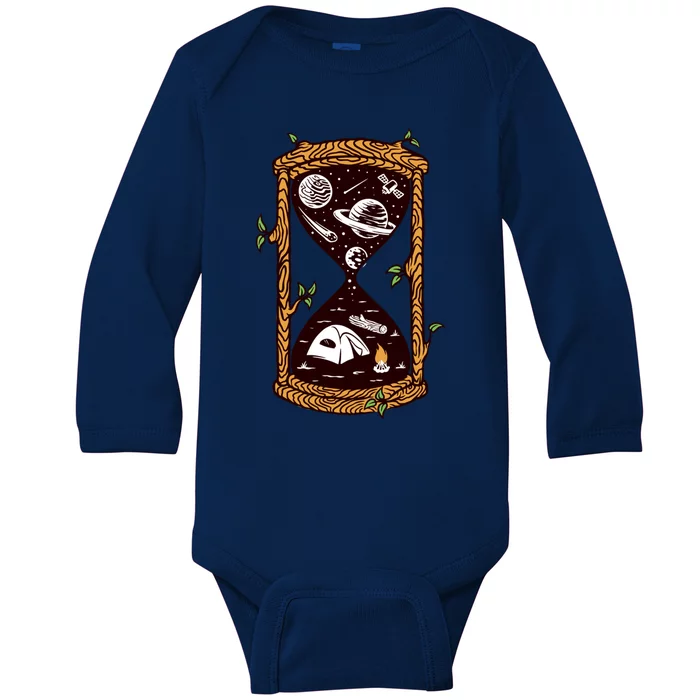 Hourglass Wander More Worry Less Camping Night Sky Gift Baby Long Sleeve Bodysuit