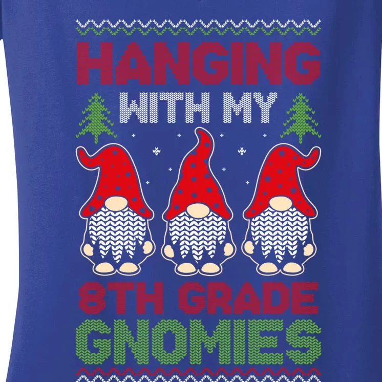 Hanging With My 8th Grade Gnomies Teacher Christmas Gnome Gift Women's V-Neck T-Shirt