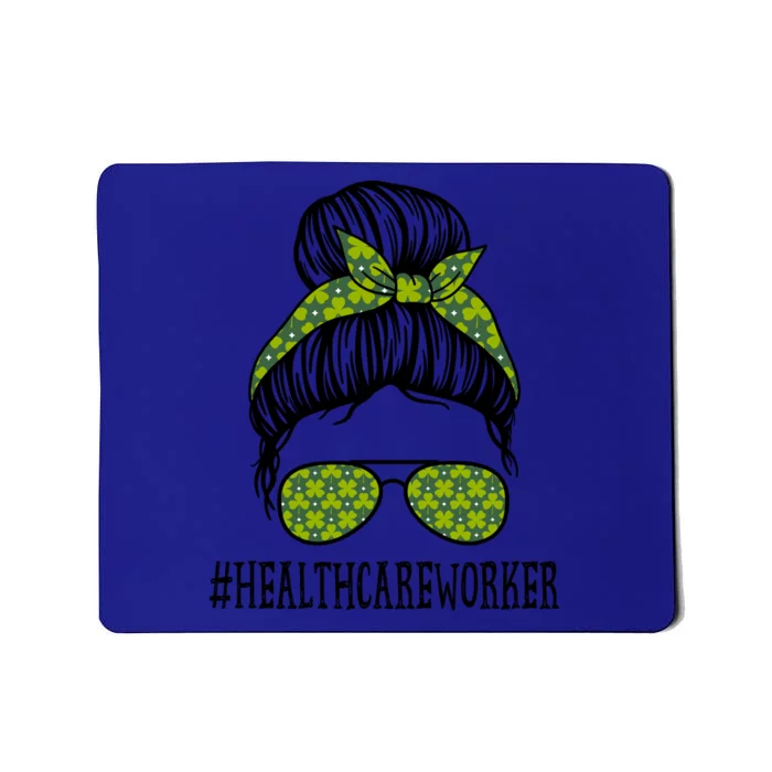 Healthcare Worker Messy Bun St Patrick's Day Shamrock Gift Mousepad