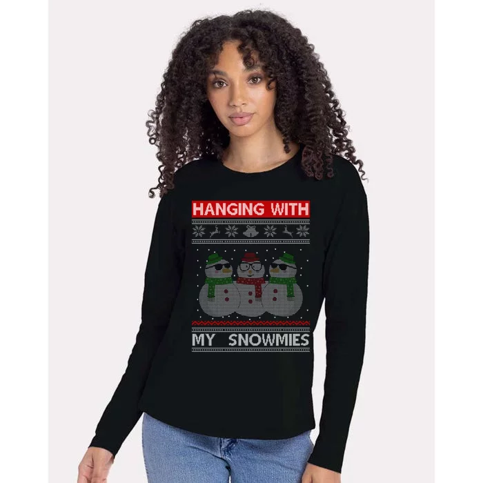 Hanging With My Snowmies Ugly Christmas Womens Cotton Relaxed Long Sleeve T-Shirt