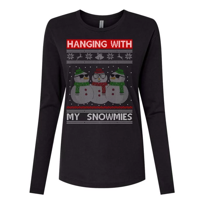 Hanging With My Snowmies Ugly Christmas Womens Cotton Relaxed Long Sleeve T-Shirt