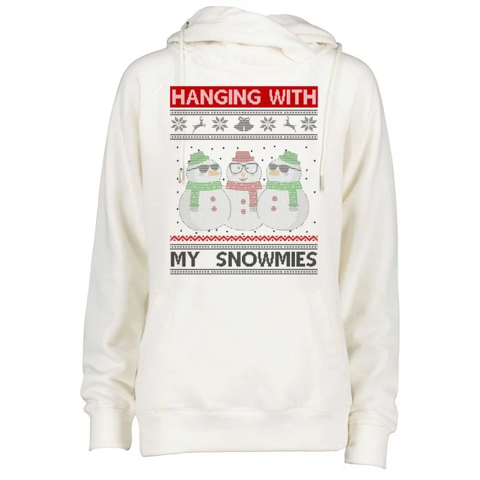 Hanging With My Snowmies Ugly Christmas Womens Funnel Neck Pullover Hood