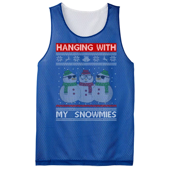 Hanging With My Snowmies Ugly Christmas Mesh Reversible Basketball Jersey Tank