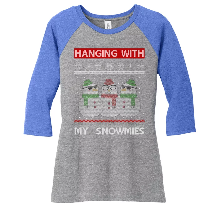 Hanging With My Snowmies Ugly Christmas Women's Tri-Blend 3/4-Sleeve Raglan Shirt