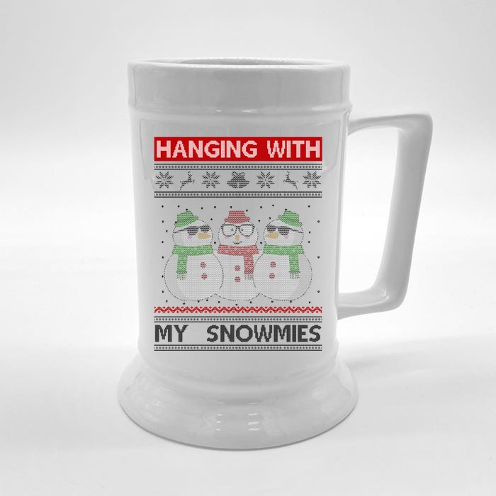 Hanging With My Snowmies Ugly Christmas Front & Back Beer Stein