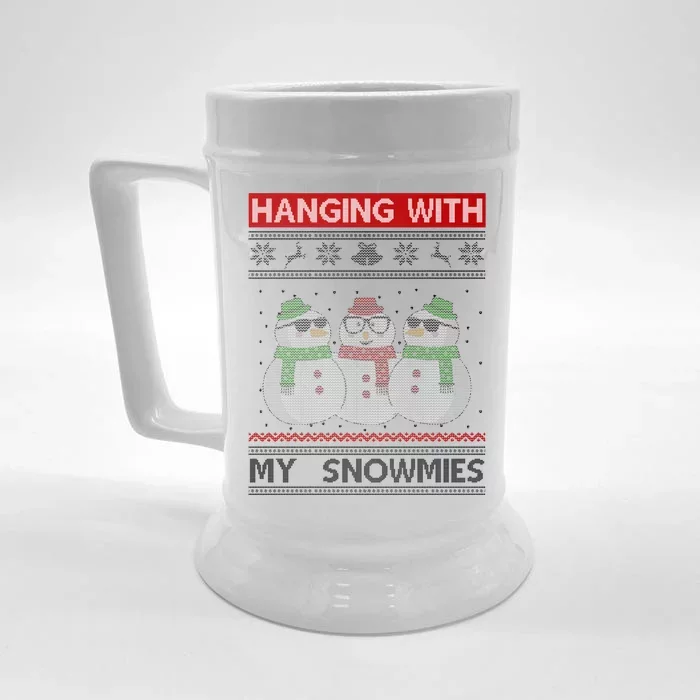 Hanging With My Snowmies Ugly Christmas Front & Back Beer Stein