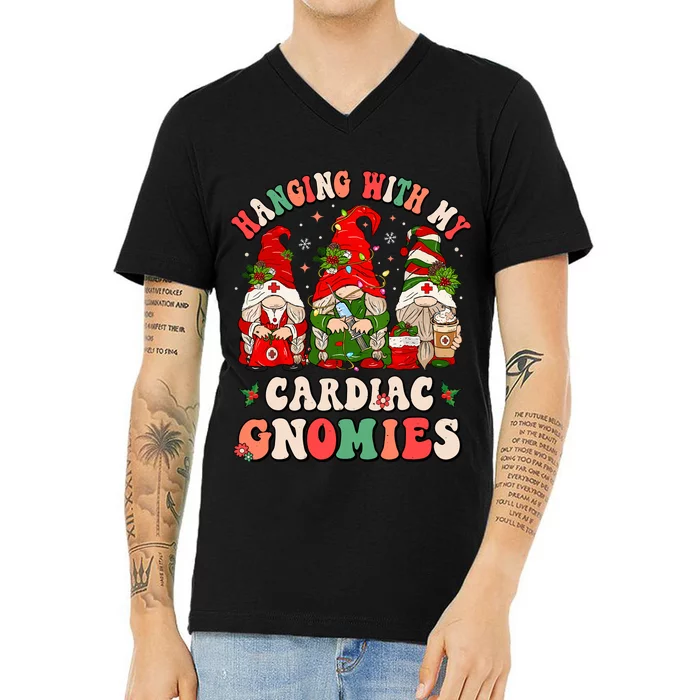 Hanging With My Cardiac Gnomies Funny Christmas Cardiologist V-Neck T-Shirt