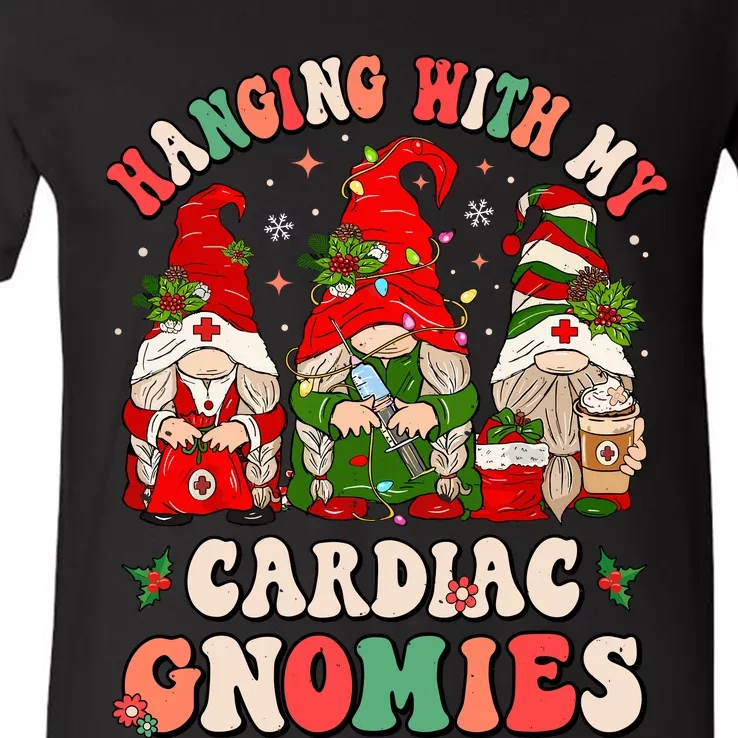 Hanging With My Cardiac Gnomies Funny Christmas Cardiologist V-Neck T-Shirt