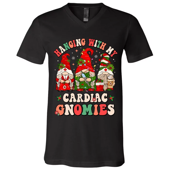 Hanging With My Cardiac Gnomies Funny Christmas Cardiologist V-Neck T-Shirt