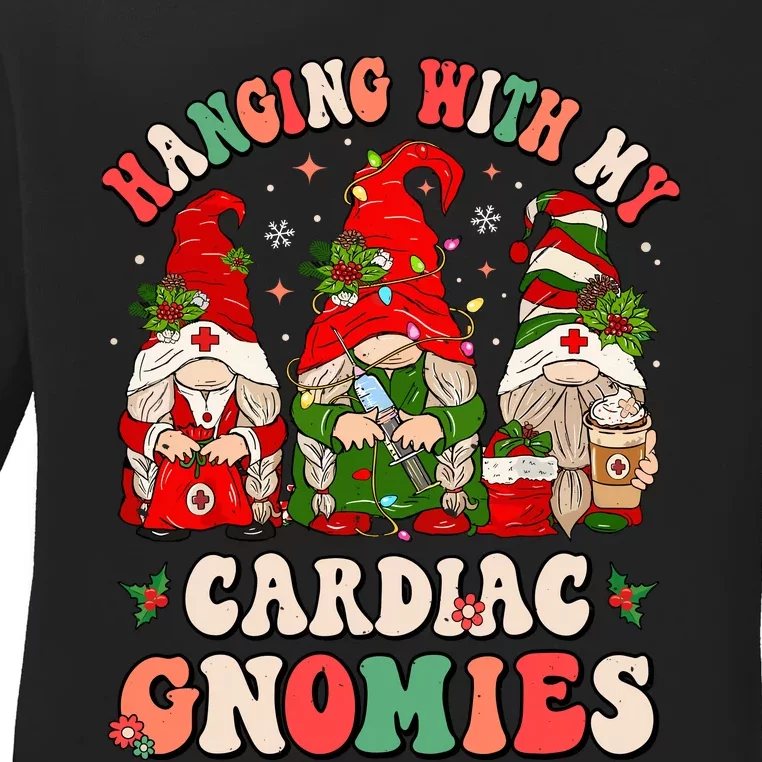 Hanging With My Cardiac Gnomies Funny Christmas Cardiologist Ladies Long Sleeve Shirt