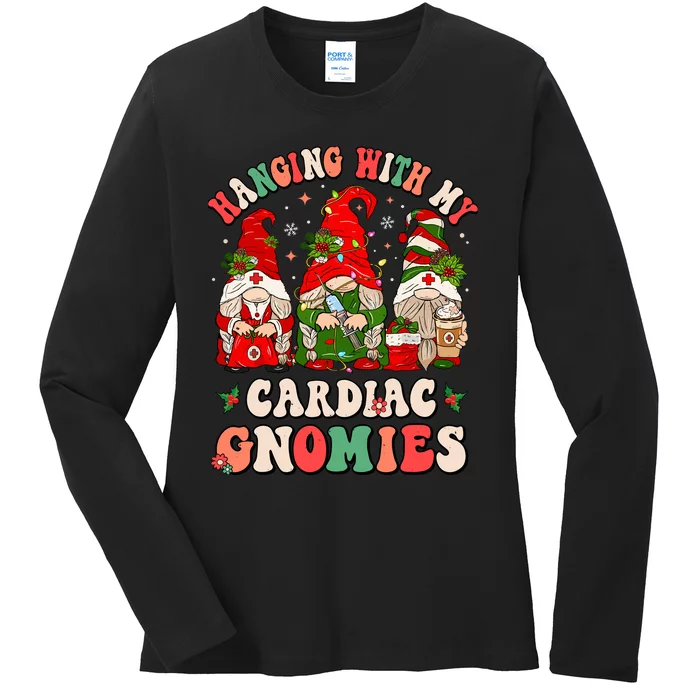 Hanging With My Cardiac Gnomies Funny Christmas Cardiologist Ladies Long Sleeve Shirt