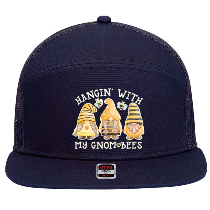 Hanging With My Gnombees Cute Bumble Bee Gnome Gift 7 Panel Mesh Trucker Snapback Hat