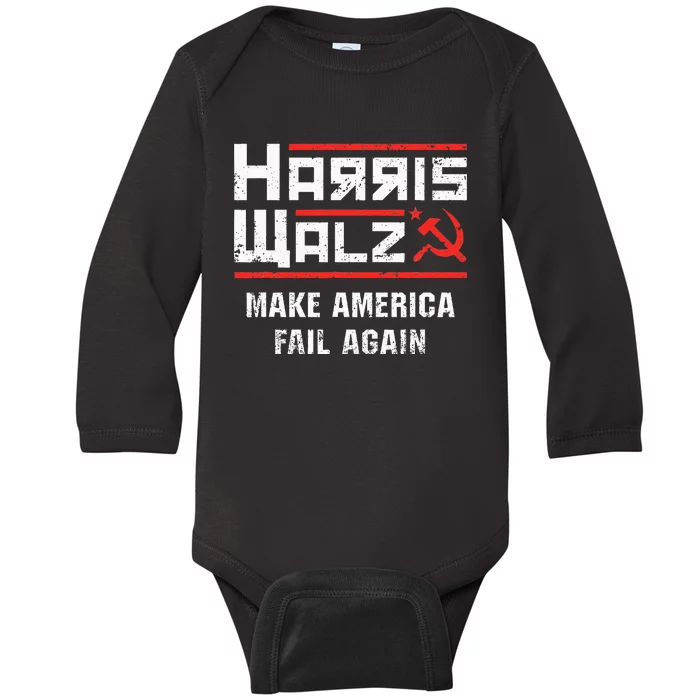 Harris Walz Make America Fail Again Anti Kamala Socialist Baby Long Sleeve Bodysuit