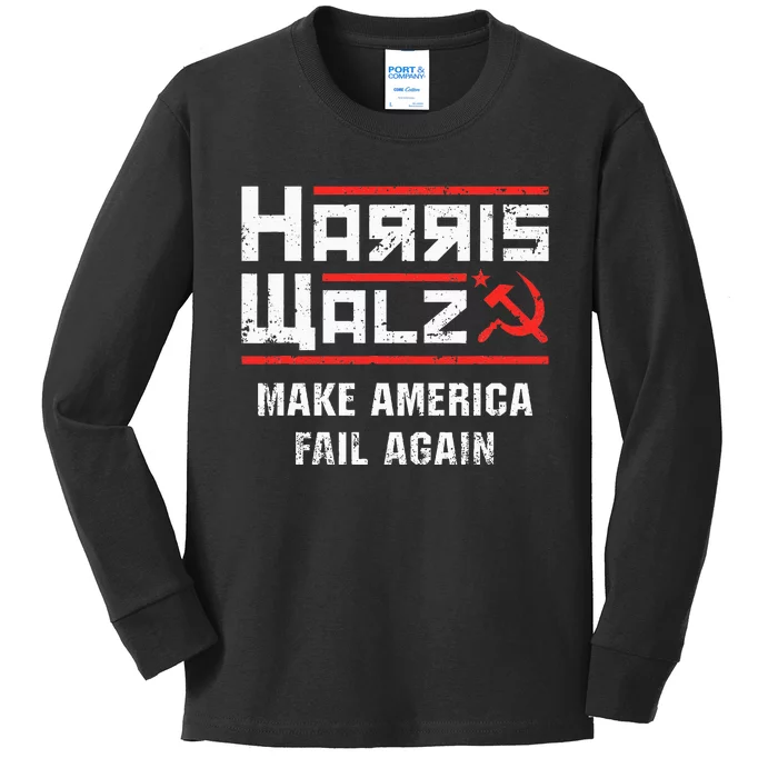 Harris Walz Make America Fail Again Anti Kamala Socialist Kids Long Sleeve Shirt